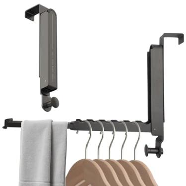 Imagem de CHAXIDU Gancho dobrável sobre a porta para secar roupas, cabide de toalha dobrável montado na porta com haste extensível, design que economiza espaço, escorredor adequado para viagens (preto)