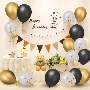 Imagem de 15 balões dourados pretos e metálicos, balões de confete preto e dourado, decorações de festa para aniversário, formatura, ano novo, casamento, decorações de festa de noivado