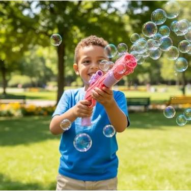 Imagem de Pistola de Bolhas Elétrica Infantil com Luz – +1000 Bolhas/Min, Sem Vazamentos, ABS Seguro, 2 Refil Inclusos – Diversão Garantida para Crianças! (Rosa)