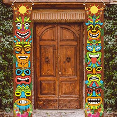 Imagem de Artigos de decoração de festa havaiana Luau, tiki totem porta banner para decoração de festa de aniversário Aloha Hawaii Luau, decoração Tiki ao ar livre