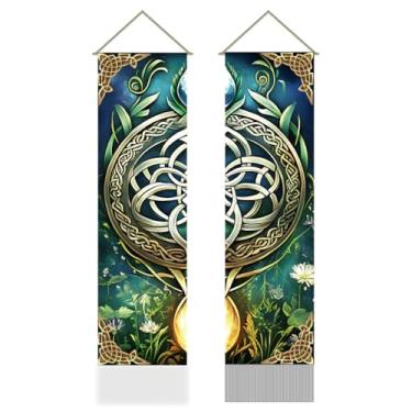 Imagem de AHANDMAKER Tapeçaria mágica viking, tapeçaria vertical longa de árvore da vida, tapeçaria de parede, símbolo mágico viking, tapeçaria nórdica para decoração de quarto, casa, escritório, 118 x 33 cm