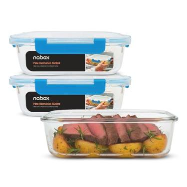 Imagem de Kit 3 Potes Hermético Vidro Travas Mais Firme 1520ml Grande (Azul)