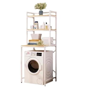 Imagem de Rack de armazenamento de tambor espesso de 3 camadas com pés antiderrapantes prateleira para economia de espaço, prateleira independente sobre máquina de lavar roupa em branco