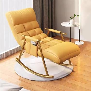 Imagem de FENOKD Cadeira de balanço moderna para sala de estar, quarto, poltrona ajustável nas costas, poltrona, balanço confortável em tecido técnico à prova d'água (amarelo tamanho único)