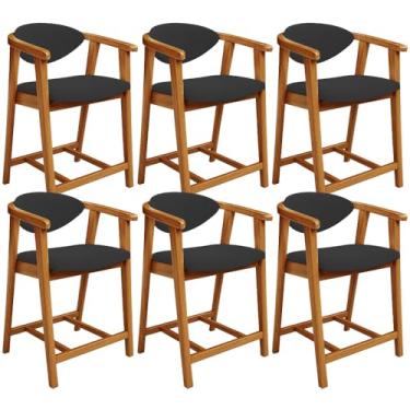 Imagem de Kit 06 Banquetas Baixa Para Cozinha Sala Jantar Bancada Cecília L02 Suede Preto - Lyam Decor