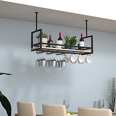 Imagem de Prateleira suspensa para copos de vinho, prateleira de teto, balcão de barra de ferro, rack de vinho/taça, prateleira de armário de vinho pendurada de cabeça para baixo, rack de armazenamento de