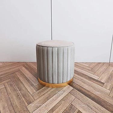 Imagem de Ottomans Banqueta redonda pufe banquinho otomano banco de pés e acabamento de metal dourado latão apoio para os pés, azul/cinza/38 cm x 45 cm