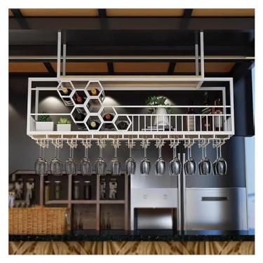 Imagem de Rack de teto para copos de vinho, armário suspenso com suporte de vidro, prateleiras flutuantes de unidade de bar, suporte de garrafa, prateleiras de bar de exibição de vinho, prateleira de bebidas