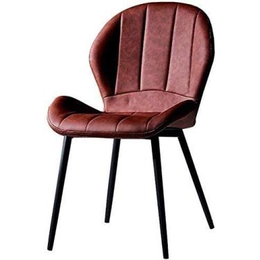 Imagem de Cadeira de jantar, cozinha, sala de jantar, móveis, cadeiras de jantar de couro retrô com pés de metal e encosto assento de couro PU adequado para cozinha, sala de jantar e sala de estar (cor: E