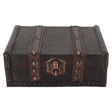 Imagem de QANYEGN Baú de tesouro de madeira vintage, caixa de armazenamento de jóias com fechadura, caixa decorativa vintage de grande capacidade para decorações de quarto de casa