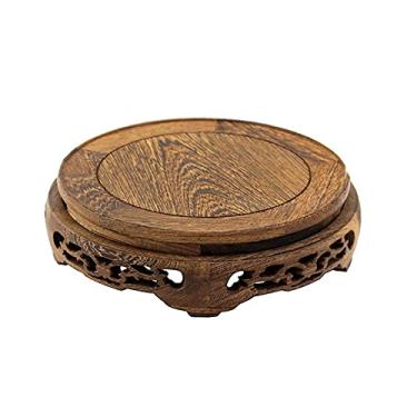 Imagem de YWangQiang Vaso de madeira aquário estilo madeira base de vaso folheado redondo para vaso lâmpada bule de chá suporte de exibição estátua de bule base de bule de chá 3 tamanhos diferentes base de