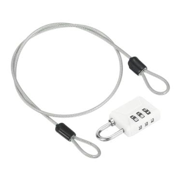 Imagem de PATIKIL Cabo de aço de segurança de 50 cm com trava de combinação de 3 dígitos, 1 conjunto de cadeado de viagem revestido de PVC, alça dupla para mala de bagagem, branco transparente