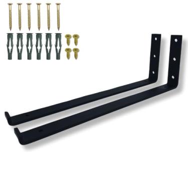 Imagem de Par Suportes Formato L 35cm Mão Francesa De Parede Aço Resistente Cantoneira Estilo Moderno (Preto)