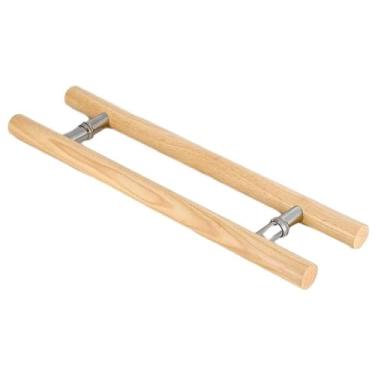 Imagem de Maçaneta de porta frontal dupla face, puxador de porta deslizante de madeira, conjunto de ferragens de alça redonda, barra de pressão de porta comercial resistente (tamanho: 60 cm (23 5/20.3 cm)