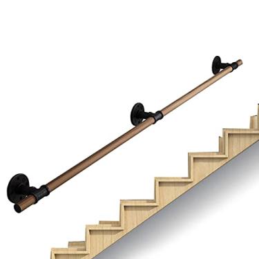 Imagem de Corrimãos de escada antiderrapantes de madeira maciça de madeira natural, uso doméstico contra a parede, grades internas do sótão para idosos, hastes de suporte de corredor (tamanho: 5,2 m)