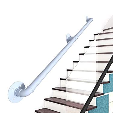 Imagem de Corrimão de escada - kit completo, corrimão de tubo branco industrial de escada com suporte de montagem na parede, casa contra a parede, grades internas e externas para idosos (tamanho: 300 cm)