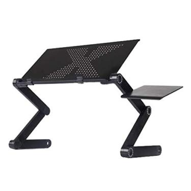 Imagem de Mesa lateral em forma de C mesa para laptop preta 360 graus ajustável dobrável laptop notebook mesa ventilador bandeja de suporte sobre mesa de cama (cor: preto 2) (preto 1)