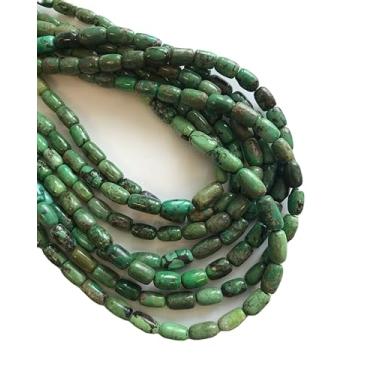 Imagem de Lady Works Fio de pedra natural turquesa verde de 33 cm, contas lisas de barril de 8-10 x 6 mm para fazer joias DIY | Beads_04554
