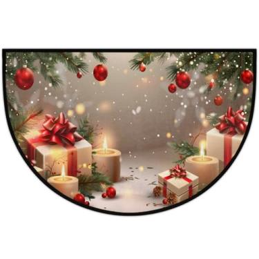 Imagem de Tapete de porta meio redondo para decoração de Natal, antiderrapante, absorvente, semicírculo, tapetes laváveis, meia lua, tapetes para ambientes internos, pátio, cozinha, banheiro, entrada, lareira