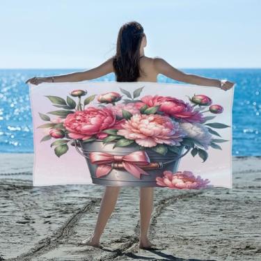 Imagem de hongjinglin Toalha de praia absorvente de secagem rápida balde flores rosa microfibra leve toalha de piscina toalhas de banho macias sem areia para praia, natação, banheiro, chuveiro, acampamento