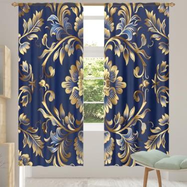 Imagem de 2 conjuntos de painéis de flores mandala retrô azul transparente cortinas transparentes arejadas com filtro leve painéis de cortina leve cortina de porta para janela para sala de estar, quarto, jantar