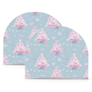 Imagem de ATTX Pacote com 2 porta-guardanapos de Natal acrílico com design de árvore de Natal rosa - organizador de mesa decorativo para cozinha, restaurante, decoração de férias de casa #963