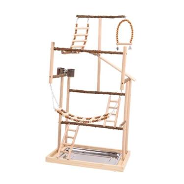 Imagem de Bothyi Parrot Bird Playground, suporte de poleiro de madeira, suporte de brinquedo para pássaros periquitos, cercadinho de ginástica para periquitos,