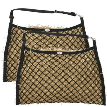 Imagem de Paris Tack Conjunto de rede de feno ultra lenta sem nós com aberturas de 5 a 3,8 cm, macia para focinheiras de cavalo, 61 cm x 76 cm, comporta 2 flocos, alça ajustável para pendurar com encaixe, ideal