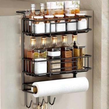Imagem de Prateleira Lateral Para FrigoríFico - Organizador De Condimentos, Capacidade De Armazenamento Ampliada(Camadas duplas pretas)
