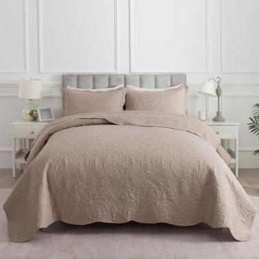Imagem de HoneiLife Conjunto de cama Queen – Conjunto de colcha de microfibra para cama queen, 3 peças, colchas reversíveis, conjunto de roupa de cama rústica, conjunto de cama floral para todas as estações