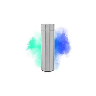 Imagem de Garrafa Térmica com Termômetro Digital, 500ml, Aço Inox, Preta, com Cestinha de Infusão, 22,5cm