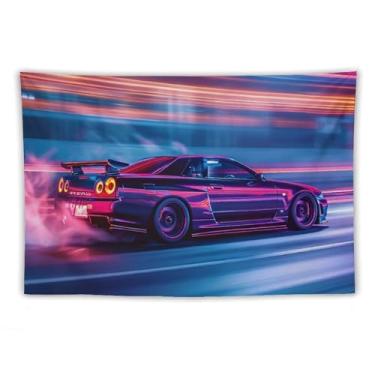 Imagem de HouLaiZhe Tapeçaria de carro trilho leve R34 Jdm esportes pendurar na parede quarto decoração de casa tapeçarias estética piquenique decoração de parede arte de parede para dormitório sala de estar