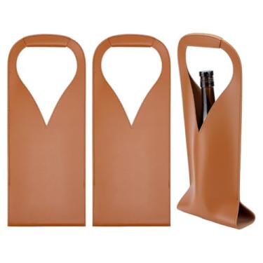 Imagem de OLYCRAFT 3 peças sacola de vinho marrom reutilizável de couro para garrafa universal de 750 ml, bolsa de presente de vinho de couro PU, garrafa única, sacos de cerveja champanhe para aniversário