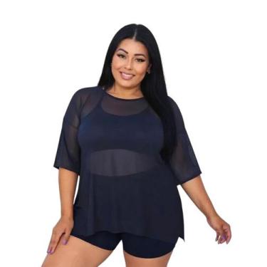 Imagem de Blusa Tule Feminina Fitness Academia PLus Size Azul Marinho - Roger, M