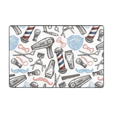 Imagem de ZERAOKE Tapetes de área estilo barbearia para sala de estar de 1,1 x 1,8 m, tapete macio e moderno, tapetes felpudos antiderrapantes para decoração de casa, tapete lavável para quarto, jantar,