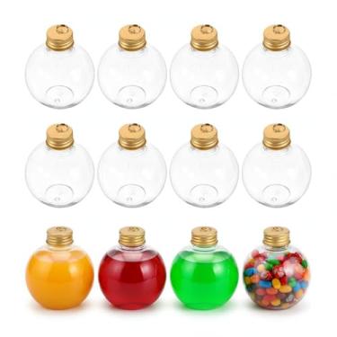 Imagem de GLEAVI Bolas de bebida de Natal: 12 peças de garrafas de suco em forma de lâmpada de plástico com tampas douradas de 150 ml para enfeites de árvore de Natal para festa de casamento DIY