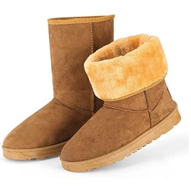 Imagem de Botas para mulheres neve inverno, mulheres senhoras botas de neve impermeável camurça sintética botas de cano médio (castanho, numérico_9)
