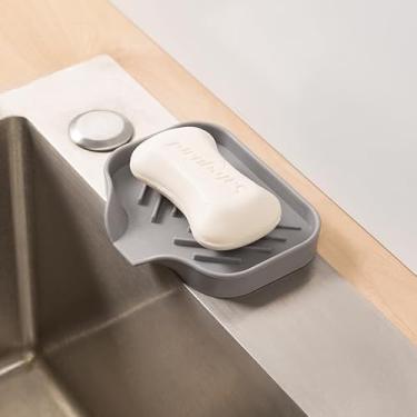 Imagem de Saboneteira de silicone autodrenante, suporte de esponja que economiza espaço, bandeja organizadora para cozinha e banheiro, cinza