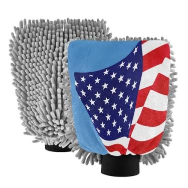Imagem de STAYTOP Luvas de lavagem de carro com bandeira americana, 2 peças, luvas de microfibra de chenille, sem arranhões, panos de esponja de lavagem ultra absorventes para carros, limpeza doméstica - M
