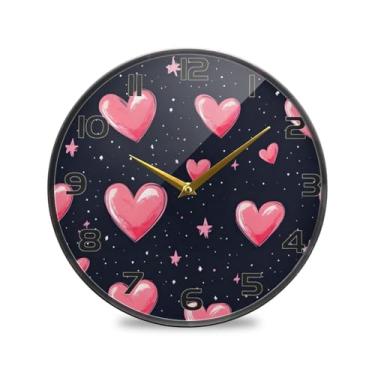 Imagem de YETTASBIN Relógio de parede de acrílico com corações dos namorados – Silencioso, sem tique-taque, operado por bateria, relógio redondo decorativo criativo para cozinha, sala de estar, banheiro