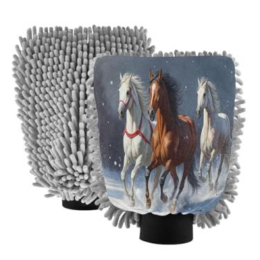Imagem de STAYTOP Luvas de lavagem de carro de cavalo de corrida, 2 peças, luvas de microfibra de chenille, sem arranhões, panos de esponja de lavagem ultra absorventes para carros, limpeza doméstica - G