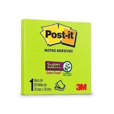 Imagem de Bloco Adesivo Post-It 76x76 Com 90 Folhas VERDE NEON - 3M, Verde Neon