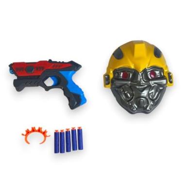 Imagem de Pistola Lança Dardos com Máscara Heroes, 8 Peças, Azul e Vermelha, Polipropileno, 6 Dardos de Espuma, para Crianças acima de 3 Anos