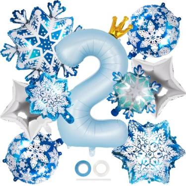 Imagem de Balão número 2 com coroa de 101 cm, decorações de festa de segundo aniversário azul, balões de Mylar de folha de floco de neve para decorações de festa de aniversário com tema de inverno (número 2)