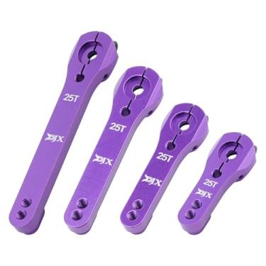 Imagem de DJX 4PCS Aluminum 25T Servo Horn M3 Threads Steering Arm Compatible with Futaba Savox Power HD HSP MG995 MG996 Servo Motor (Purple)