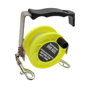 Imagem de Fenteer Carretel de mergulho com cabo ajustável, equipamento de mergulho SMB, carretel para autônomo, para caiaque, deriva subaquática e navegação, Amarelo 150 Pés
