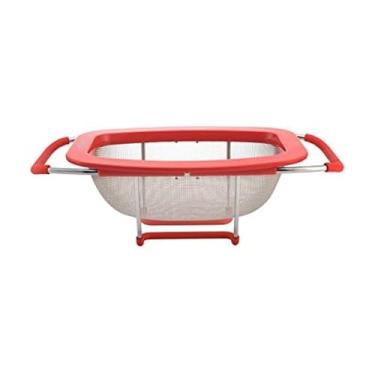 Imagem de Farberware Escorredor e coador expansível de aço inoxidável profissional sobre a pia, vermelho