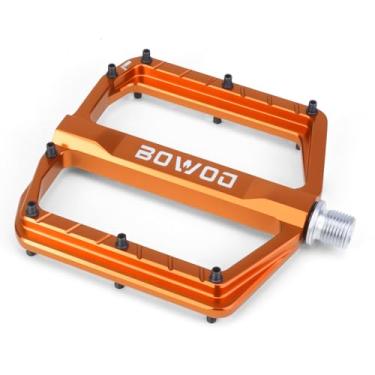 Imagem de Pedais de Mountain Bike Pedais MTB Pedais planos de bicicleta de alumínio 9/40.6 cm rolamento selado plataforma leve para estrada montanha BMX MTB bicicleta laranja