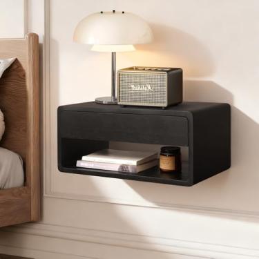 Imagem de WDSHIYI Mesa de cabeceira flutuante, prateleira de cabeceira montada na parede, móveis de quarto feitos à mão, mesa de cabeceira flutuante de madeira de pinheiro, estilo minimalista e único, 45,7 x