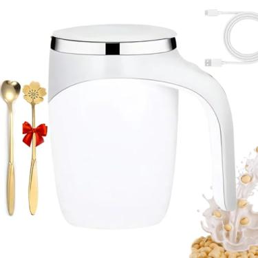 Imagem de Caneca de café com agitação magnética automática, xícara de café com agitação magnética automática - Copo magnético para liquidificador de em aço inoxidável,Colher de 2 mexidos, caneca